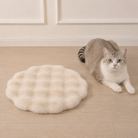 Pet Mat For Dogs Fluffy Warm Indoor Round Off-White Bubble Velvet