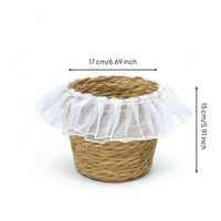Straw Basket with Mesh Trim Lightweight Planter Basket Handwoven for Balcony