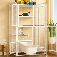 Cat Cage Litter Box Large Indoor Cat House Rolling Cat Playpen Waste Containment Unit Foldable Structure Secure Door Locks Suitable for Gift Giving Home Decoration