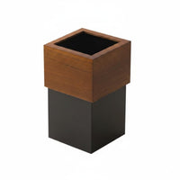 Square Wooden Waste Container Boxy Wood Wastebasket Rustic Design