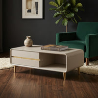 Coffee Table with Storage Tapered Legs Coffee Table with Drawer Rounded Corners Furniture for Living Room, Small Apartment