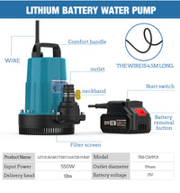 Lithium Battery Submersible Pump for Aquarium Water Change and Garden Watering