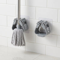 Wall-Mounted Mop and Broom Holder with Strong Adhesive Hooks for Bathroom and Kitchen Organization