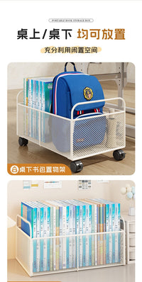 Mobile Under-Desk Storage Cart with Wheels, Large Capacity Book Shelf for Classroom