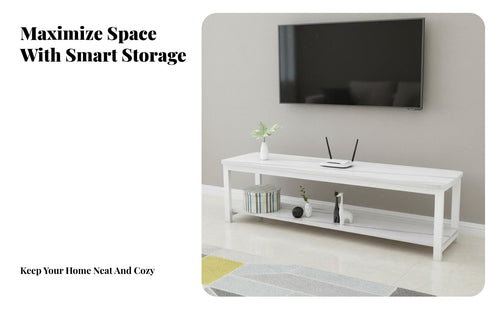 Rounded Corners Modern Entertainment Center Space Saving Steel Frame Media Table Sturdy Construction 2-Tier TV Stand Versatile Storage for Apartment Dwellers, Small Areas, Bedroom