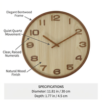 Light Luxury High-End, Wooden Silent for Home Decor, Large Battery Operated, Living Room Bedroom Kitchen Decor, Modern