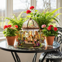 DIY Miniature Garden Model with LED Light Handmade Miniature House Kit with LED Light Illuminated Wooden Dollhouse Kit Collectible for Collectors, Hobbyists, Craft Enthusiasts, Desk Display