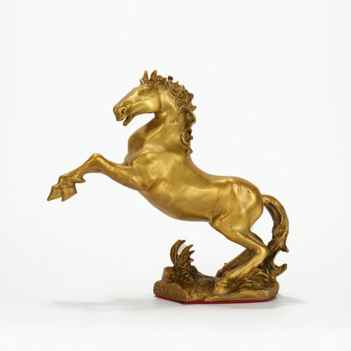 Brass Horse Figurine Gold-Toned Standing Horse Ornament Shiny for Tabletop