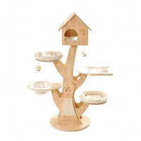 Treehouse Feline Climbing Structure Cushioned Perch Wooden Feline Furniture Gabled Roof Animal Furniture