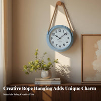 Silent Movement Round Metal Clock Retro Design Rope Hanging Wall Clock Battery Operated for Homeowners, Adults, Living Room, Bedroom, Office