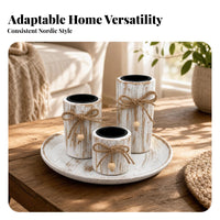 3 Pieces Wooden Candle Holder with Tray | Cozy Farmhouse Style, Candle Holder with Jute Bow, for Tabletop