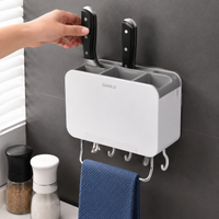 Wall Mount Kitchen Utensil Holder with Knife Slot, Large Utensil Organiser, Automatic Drying Storage, Dustproof Polymer Rack