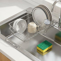Extendable Sink Rack, 304 Stainless Steel Dish Rack Over the Sink Rack, Space Saving Over Sink Organizer for Apartment Kitchen and Dorm Room
