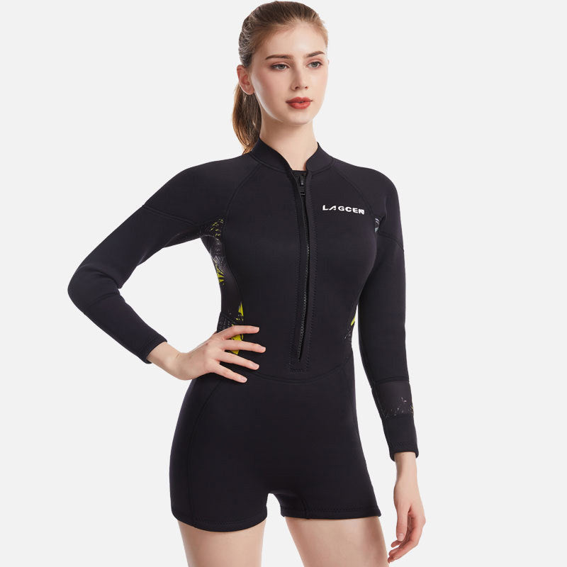 潜水服女加厚2.5MM连体深浅泳衣防寒保暖水母衣浮潜冲浪服游泳衣