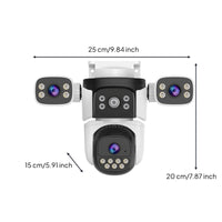 Wall-Mount Outdoor Security Camera Wide-Angle Three-Lens Security Camera Dome-Style for Homeowners, Shop Owners, Yard, Driveway, Entryway