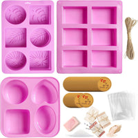 3-Piece Silicone Soap Mold Set with 50 Bags, 50 Labels, 66ft Jute Twine