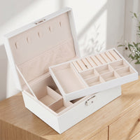 Leather-Like Double-Layer Jewelry Box Hard-Shell Jewelry Box with Removable Tray Multi-Compartment Long-Lasting for Women, Travelers, Dressing Table, Travel