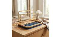 Jewelry Display Stand Gold-Tone 3 Tier Jewelry Stand Wooden Earrings Holder with Tray
