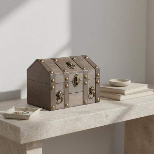 Antique Design Storage Box with Lock Sturdy Wood Construction Decorative Storage Box Wooden Treasure Chest Handmade