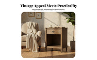 Drawer Nightstand French Vintage Design Single-Drawer Nightstand Distressed Finish Handmade for Guest Room, Small Spaces