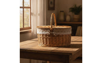 Oval Picnic Basket with Lid Wicker Woven Basket with Lining Lined Handwoven for Storage, Decor