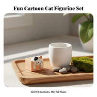 Small Feline Figurine Japanese-Aesthetic cat Figurine Adorable Design Cartoon Kitten Ornament for Kids, Fairy Garden, Bookshelf
