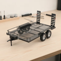 Crawler Trailer with Dual Axles Heavy-Duty RC Metal Trailer with Ramps Low-Profile for Trail Recovery