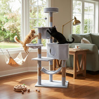 Self-Grooming Arch Feline Structure with Scratching Posts Multi-Level Feline Tree Pet Furniture for Cats, Kittens, Indoor