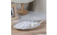 Leaf Tray with Bird Carved Bird Trinket Tray Textured Catchall for Entryway, Tabletop, Desk