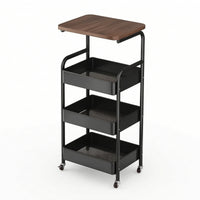 4-Tier Rolling Cart Space-Saving Rolling Cart with Wooden Top Multifunctional