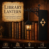 Library Lantern Style Bookshelf Light, Vintage Hanging LED Reading Light