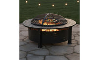 Round Fire Bowl Table Heating & Grilling Log-Fueled Fire Bowl Table Multi-Functional for Backyard, Garden
