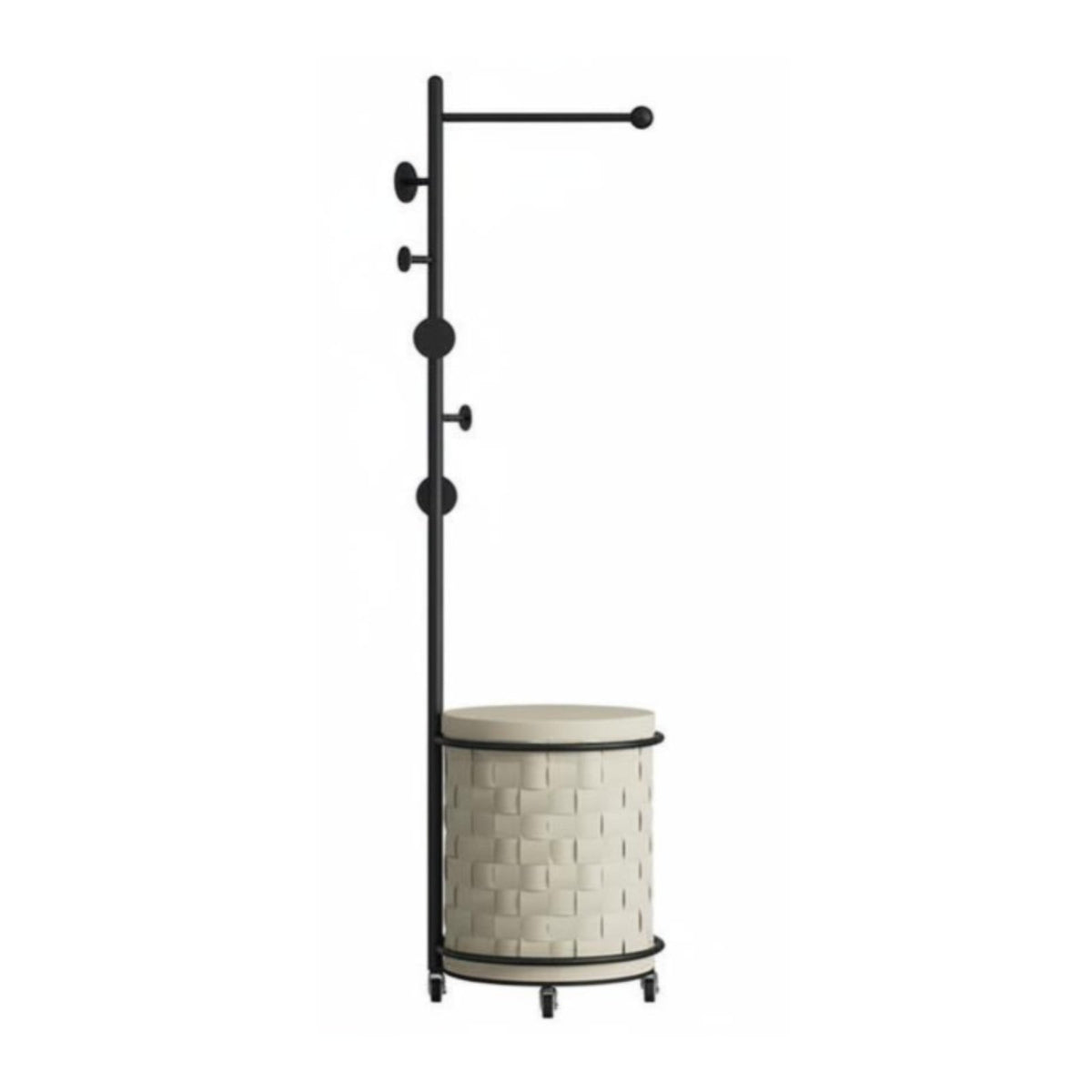 Mobile Coat Tree with Laundry Bin Unrestricted Standing Garment Stand Modern