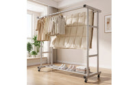 Stainless Steel Clothes Drying Rack with Wheels Movable Mobile Clothes Rack with Shoe Shelf Heavy Duty Compact for Bedroom