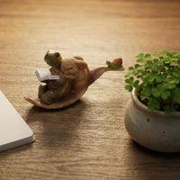 Turtle and Rabbit Reading Figurine Cute Design Resin Creature Sculpture