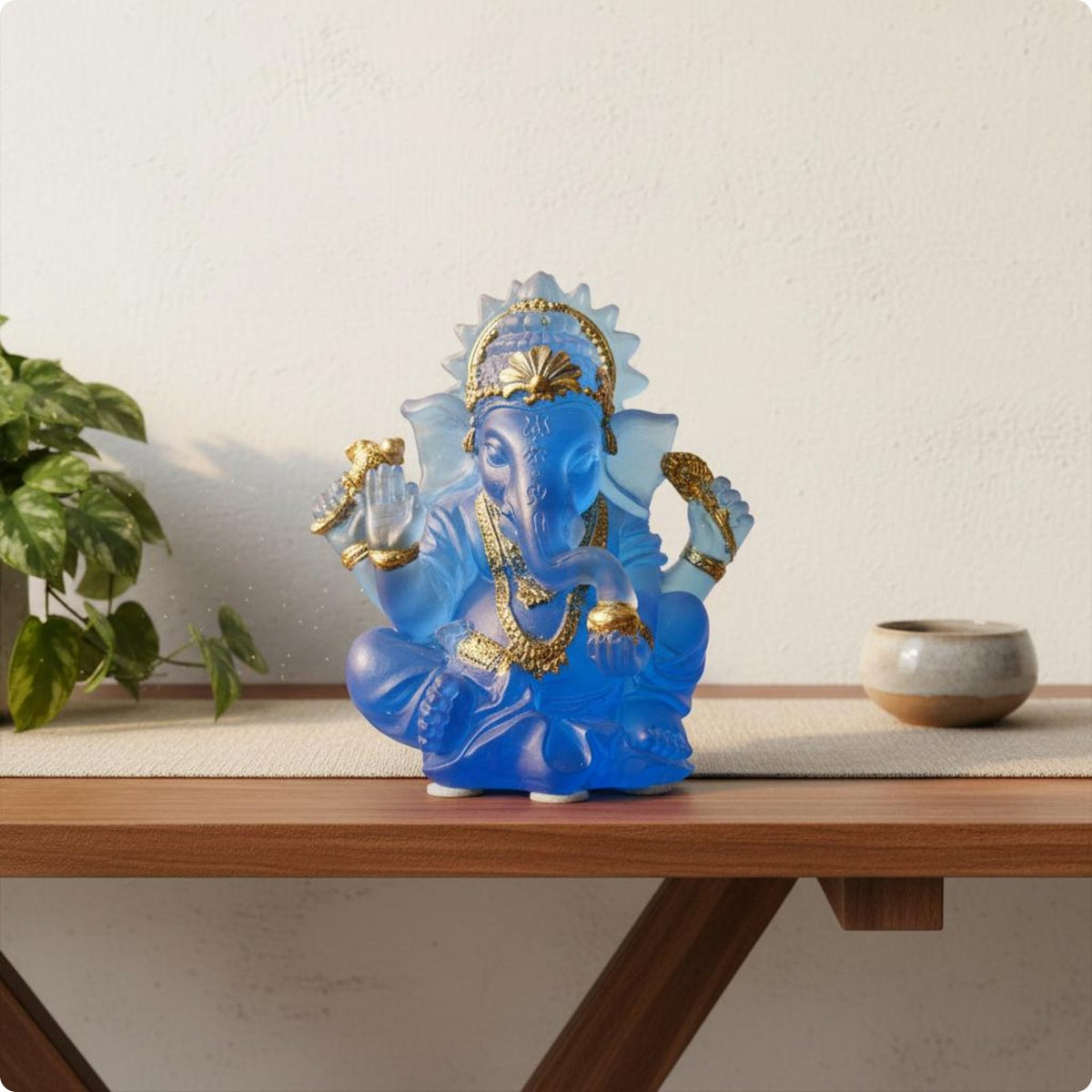 Resin Ganesha Ornament Translucent Ganesha Statue Gold Accents for Living Room