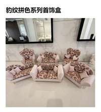 新款跨境首饰盒珠宝收纳精致高档豹纹拼色娃娃屋迷你摆件绒布
