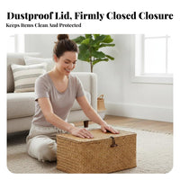 Lidded Woven Chest Large Capacity Wicker Storage Trunk With Lid for Living Room