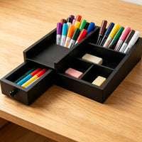 Dark Desktop Organizer Space-Saving Multi Compartment Organizer 6 Compartments Office Supply Holder