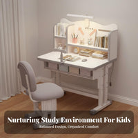 Children's Furniture Ergonomic Study Table with Storage Student Writing Desk with Hutch Adjustable Height Set Promotes Comfort Suitable for Kids Room Homework Learning Space