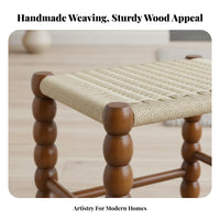Woven Top Wooden Stool sturdy Wood Frame Footrest Multifunctional for Living Room