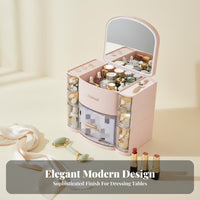 Desktop vanity Case with Mirror and Drawers Large Capacity for Bathroom, Women