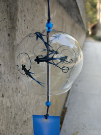 Japanese Style Hand-Blown Glass Wind Chime with Kyoto Blue Fish Design for Home Decor and Events