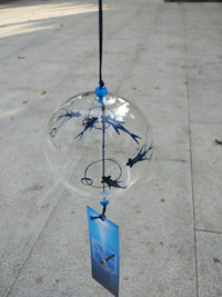 Japanese Style Hand-Blown Glass Wind Chime with Kyoto Blue Fish Design for Home Decor and Events