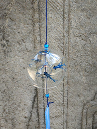 Japanese Style Hand-Blown Glass Wind Chime with Kyoto Blue Fish Design for Home Decor and Events