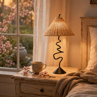 Rattan Table Lamp Artisanal Natural Woven Look Decorative