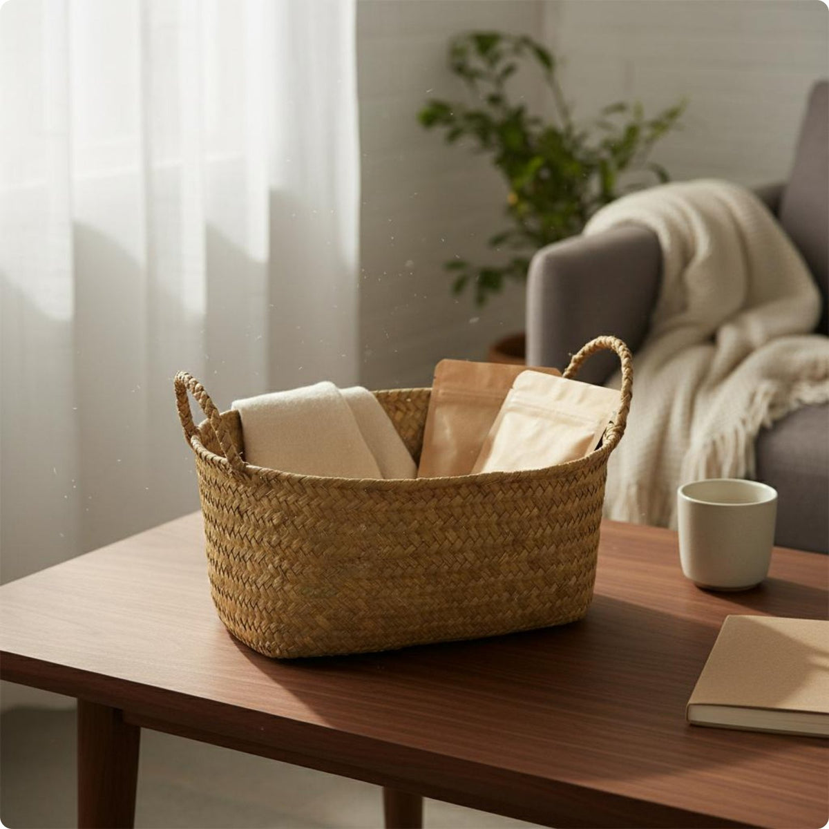 Woven Storage Basket Handwoven Storage Basket with Handle Lightweight