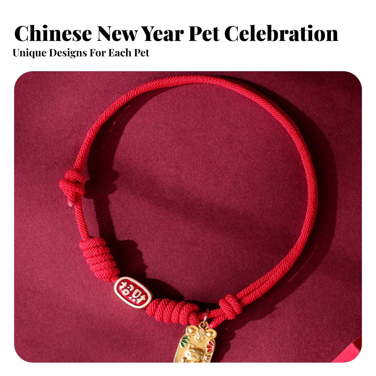 Handmade Chinese New Year Pet Collar Festive Decoration Braided Red Rope Pet Collar Cute Design for Cats, Dogs, Holiday Celebration, Parties