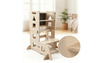 Toddler Platform Foldable Helper Platform Kids Kitchen Step Stool Wooden Step Stool with Safety Rails Natural Finish