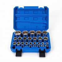 21 Pieces Twelve-Point Socket Set Organized Socket Set with Carrying Case Chrome-Finished for Mechanics, Automotive Repair